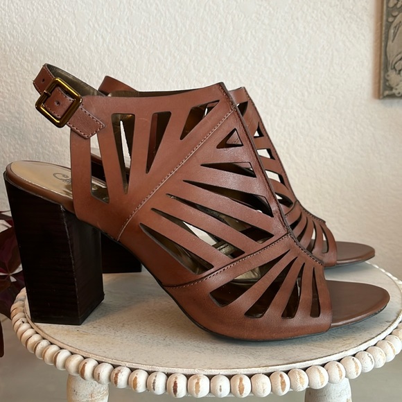 Carlos by Carlos Santana Dynamic open toe heel brown leather EUC Size 10 - Picture 1 of 13